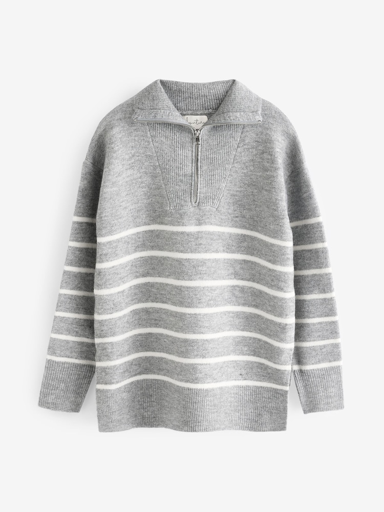 Grey Stripe Half Zip Knit Jumper - Image 1 of 2