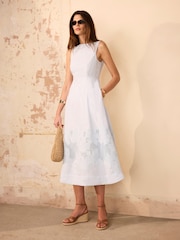 Mint Velvet Linen Blend Lace Midi Dress - Obraz 6 z 8