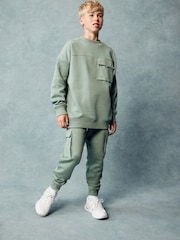 Sage Green Sweatshirt Utility Crew Neck Sweat Top (3-16yrs) - Image 1 of 8
