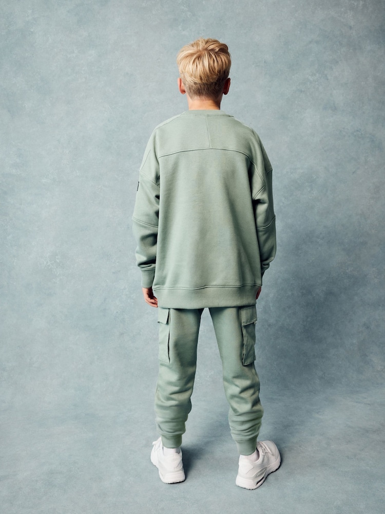 Sage Green Sweatshirt Utility Crew Neck Sweat Top (3-16yrs) - Image 2 of 8