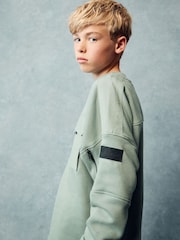 Sage Green Sweatshirt Utility Crew Neck Sweat Top (3-16yrs) - Image 3 of 8