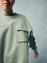 Sage Green Sweatshirt Utility Crew Neck Sweat Top (3-16yrs) - Image 4 of 8