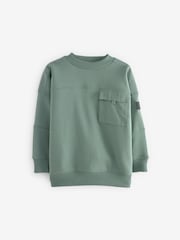 Sage Green Sweatshirt Utility Crew Neck Sweat Top (3-16yrs) - Image 5 of 8