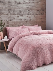 Catherine Lansfield Pink So Soft Cuddly Deep Pile Duvet Cover and Pillowcase Set - Image 1 of 4