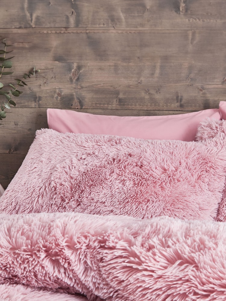 Catherine Lansfield Pink So Soft Cuddly Deep Pile Duvet Cover and Pillowcase Set - Image 2 of 4