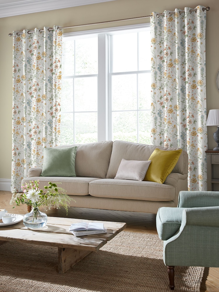 Laura Ashley Pale Gold Wild Meadow Made to Measure 100% Cotton Curtains - Image 1 of 9