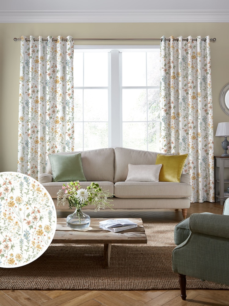 Laura Ashley Pale Gold Wild Meadow Made to Measure 100% Cotton Curtains - Image 2 of 9