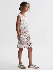 Reiss Pink Print Raina 9-12 yrs Floral Drawstring Waist Dress - Image 1 of 6