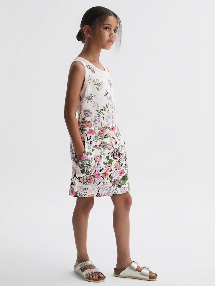 Reiss Pink Print Raina 9-12 yrs Floral Drawstring Waist Dress - Image 1 of 6