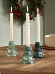 Green Glass Taper Christmas Candle Holders - Image 1 of 5