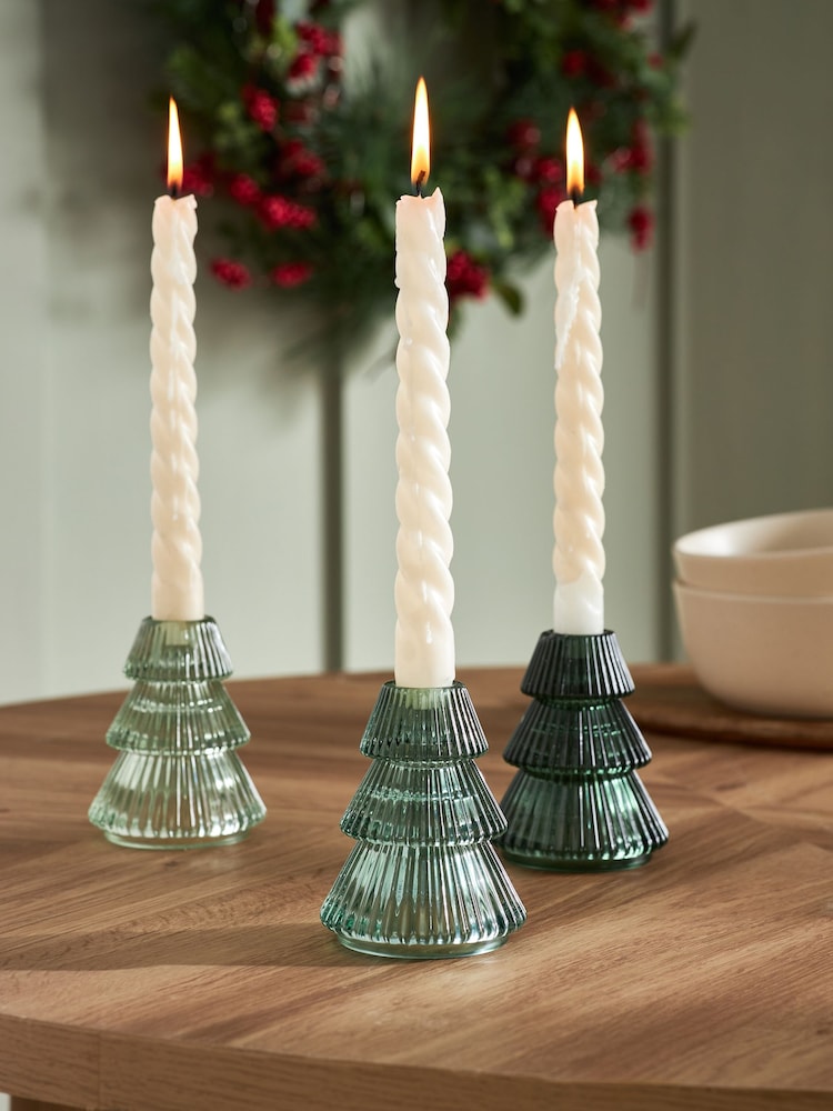 Green Glass Taper Christmas Candle Holders - Image 1 of 5