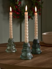 Green Glass Taper Christmas Candle Holders - Image 2 of 5