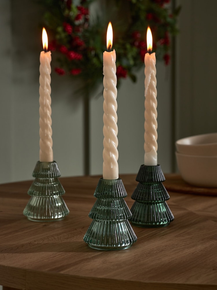 Green Glass Taper Christmas Candle Holders - Image 2 of 5