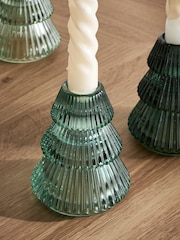 Green Glass Taper Christmas Candle Holders - Image 3 of 5