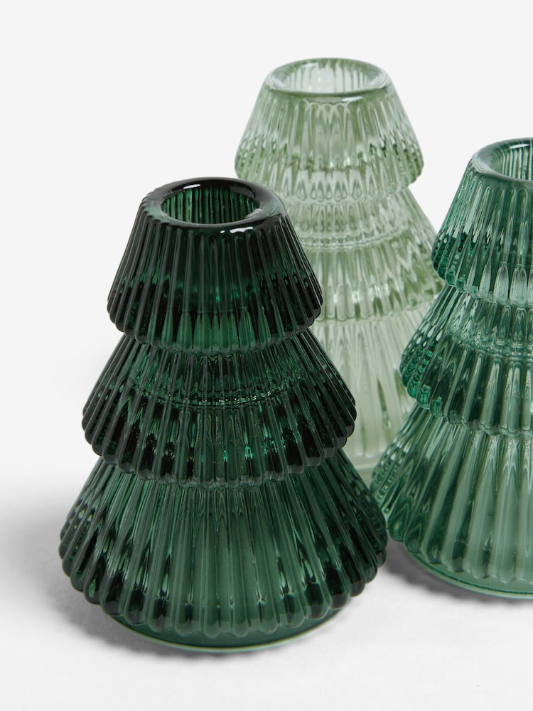 Green Glass Taper Christmas Candle Holders - Image 5 of 5