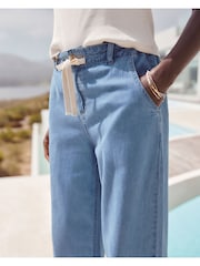 Mid Blue Lightweight Denim Wide Leg Jeans - Image 4 of 6