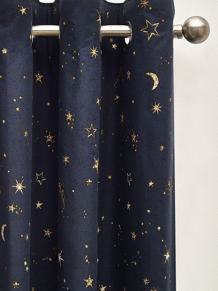 Navy Blue Constellation Eyelet Blackout Curtains - Image 2 of 4