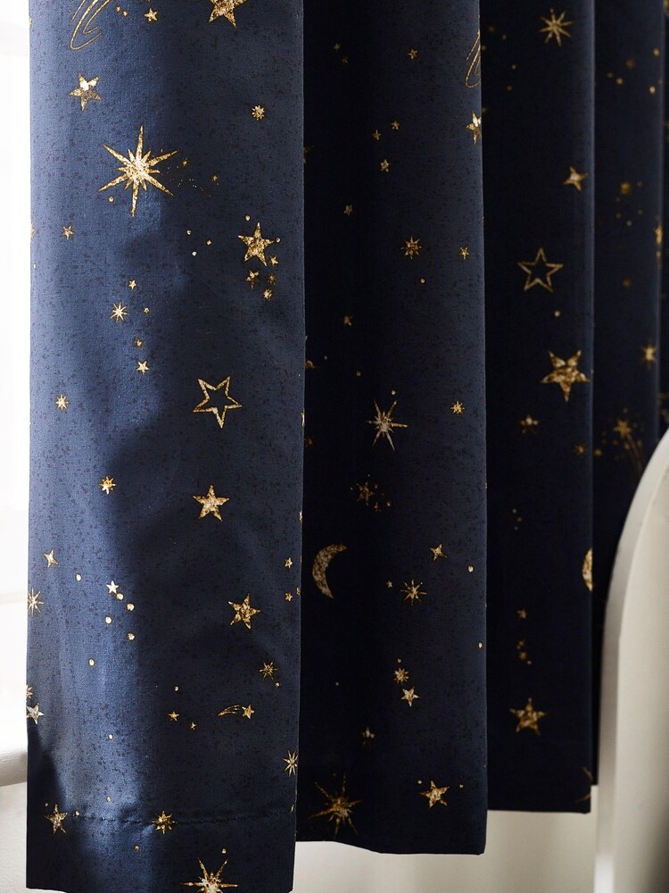 Navy Blue Constellation Eyelet Blackout Curtains - Image 3 of 4