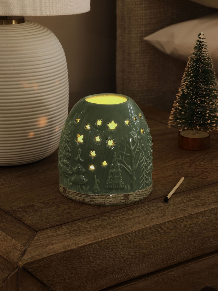 Green Christmas Scene Tea Light Candle Holder - Image 2 of 5