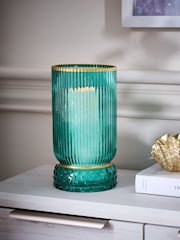 Teal Blue Ribbed Hurricane Candle Holder - Image 2 of 5