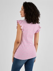 JoJo Maman Bébé Pink Stripe Crew Neck Flutter Maternity Top - Image 2 of 4