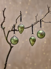 Nkuku Set of 4 Moss Jalshara Baubles Christmas Decorations - Image 1 of 3