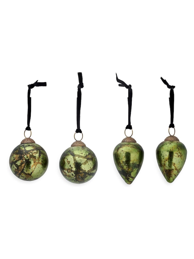 Nkuku Set of 4 Moss Jalshara Baubles Christmas Decorations - Image 3 of 3 Nkuku Set of 4 Moss Jalshara Baubles Christmas Decorations - Image 3 of 3