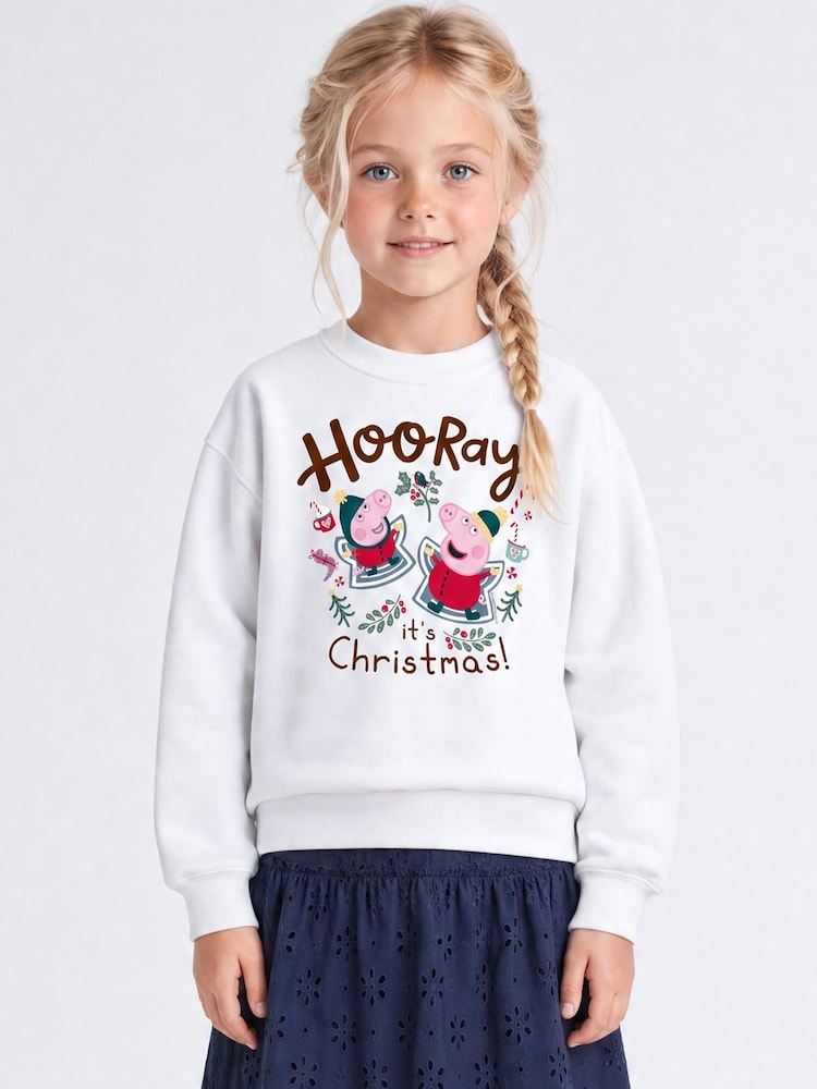 Rags & Rascals White Peppa Pig Hooray Christmas Sweatshirt - Image 1 of 4 Rags & Rascals White Peppa Pig Hooray Christmas Sweatshirt - Image 1 of 4