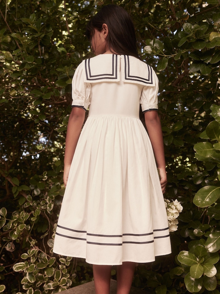 Laura Ashley Ecru/Navy Sailor Midi Dress - Image 2 of 10