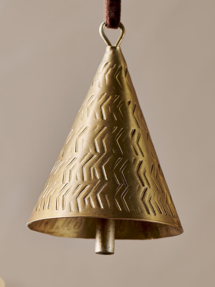 Nkuku Set of 3 Brass Manya Metal Bell Baubles - Image 2 of 4 Nkuku Set of 3 Brass Manya Metal Bell Baubles - Image 2 of 4