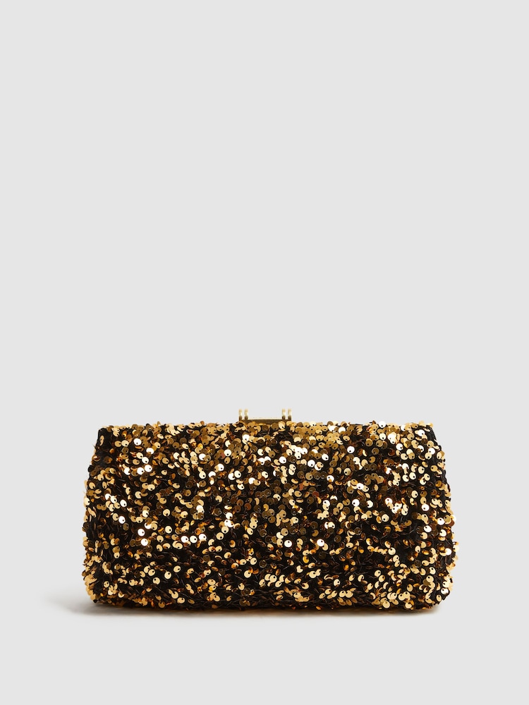 Reiss Bronze Mayfair Sequin Clutch Bag - Image 2 of 5