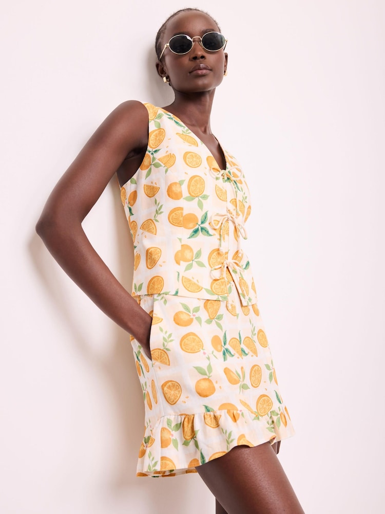 Mint Velvet Orange Print Ruffle Shorts - Image 1 of 8