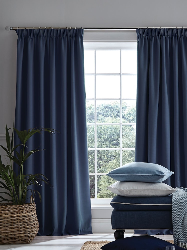 Laura Ashley Midnight Blue Stephanie Blackout Lined Pencil Pleat Blackout Pencil Pleat Curtains - Image 1 of 2 Laura Ashley Midnight Blue Stephanie Blackout Lined Pencil Pleat Blackout Pencil Pleat Curtains - Image 1 of 2