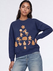 Brands In Blue Disney Winnie The Pooh Cookie Tree Christmas Sweatshirt - Image 1 of 4