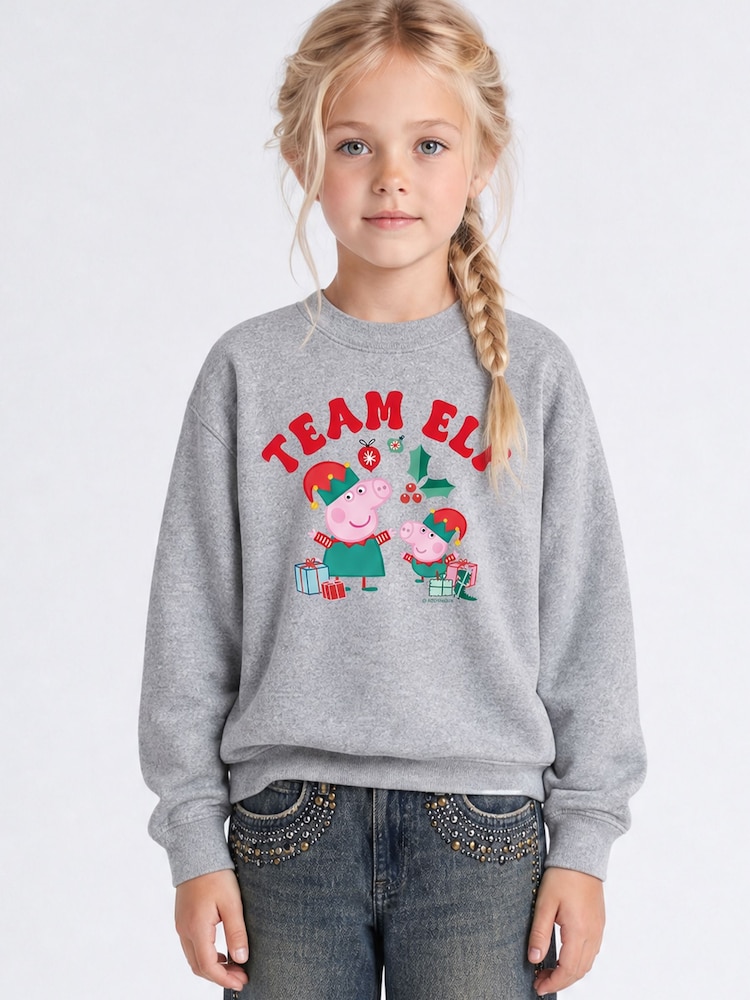 Rags & Rascals Grey Peppa Pig Team Elf Christmas Sweatshirt - Image 1 of 4