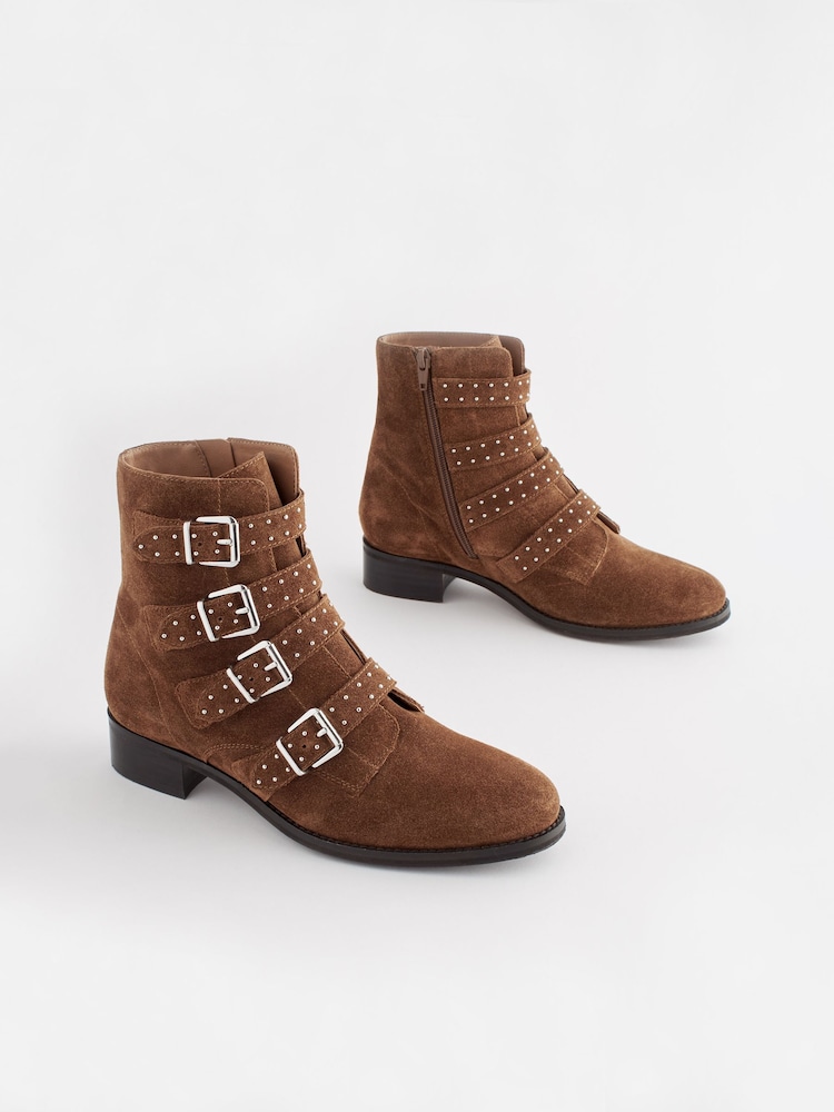 Tan Brown Regular/Wide Fit Forever Comfort® Stud Detail Buckle Biker Boots - Image 2 of 10