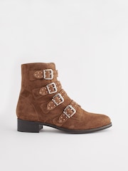Tan Brown Regular/Wide Fit Forever Comfort® Stud Detail Buckle Biker Boots - Image 3 of 10