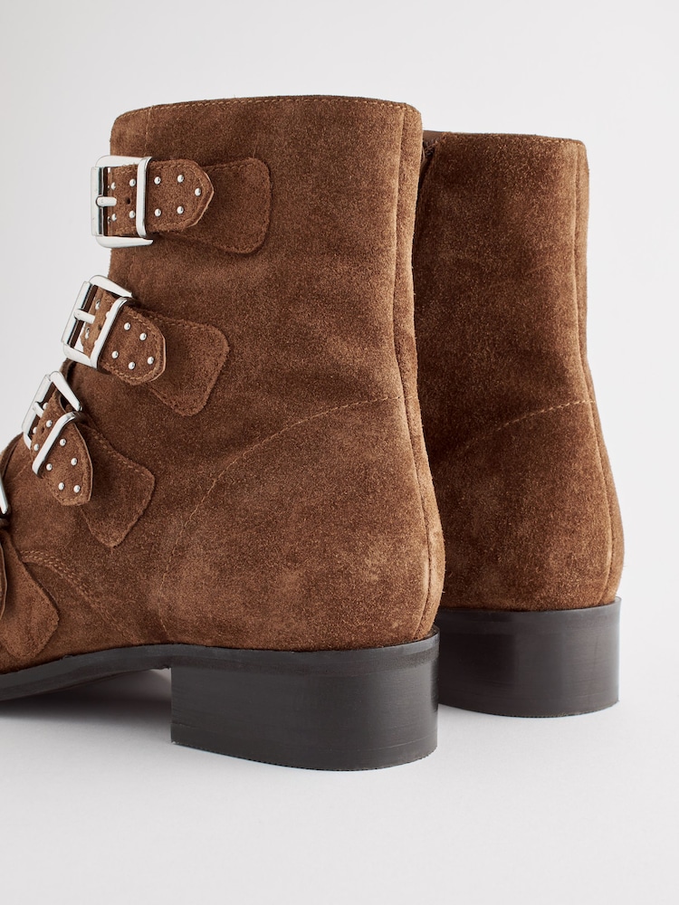Tan Brown Regular/Wide Fit Forever Comfort® Stud Detail Buckle Biker Boots - Image 4 of 10