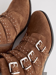 Tan Brown Regular/Wide Fit Forever Comfort® Stud Detail Buckle Biker Boots - Image 5 of 10