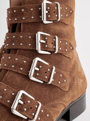 Tan Brown Regular/Wide Fit Forever Comfort® Stud Detail Buckle Biker Boots - Image 6 of 10