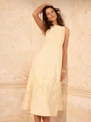 Mint Velvet Yellow Linen Blend Lace Midi Dress - Image 1 of 8
