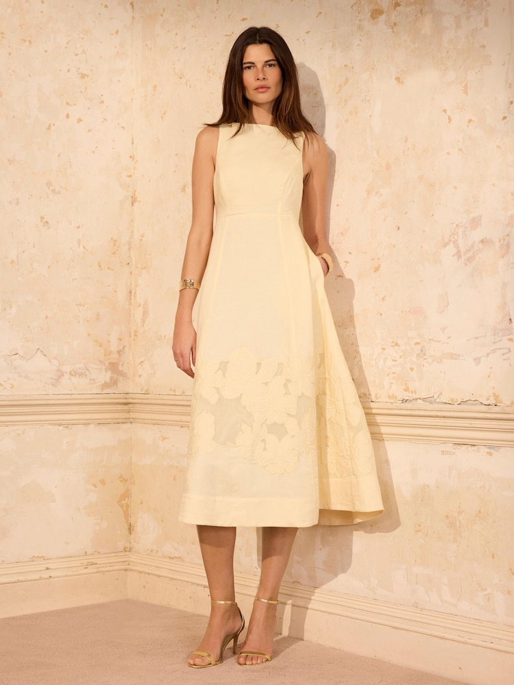 Mint Velvet Yellow Linen Blend Lace Midi Dress - Image 2 of 8 Mint Velvet Yellow Linen Blend Lace Midi Dress - Image 2 of 8
