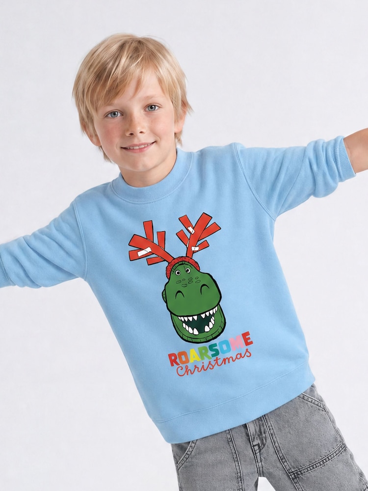 Rags & Rascals Blue Disney Toy Story Roarsome Christmas Sweatshirt - Image 1 of 4 Rags & Rascals Blue Disney Toy Story Roarsome Christmas Sweatshirt - Image 1 of 4