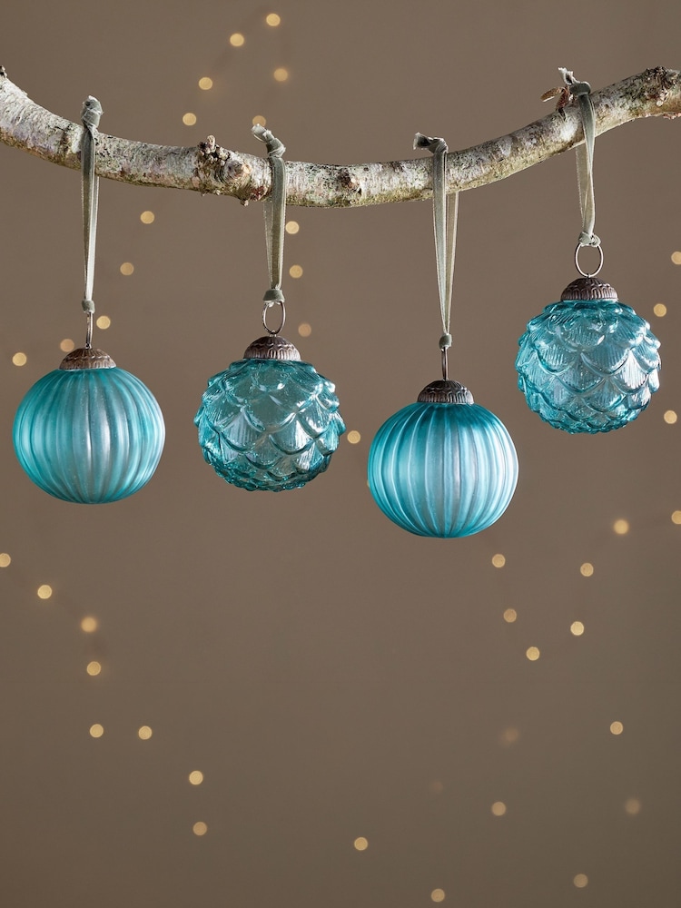 Nkuku Set of 6 Antique Teal Vikula Baubles - Image 1 of 3