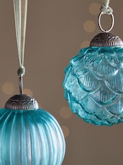 Nkuku Set of 6 Antique Teal Vikula Baubles - Image 2 of 3