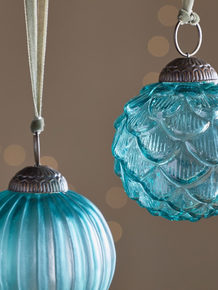 Nkuku Set of 6 Antique Teal Vikula Baubles - Image 2 of 3