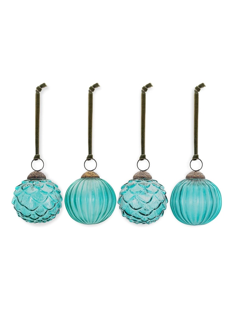 Nkuku Set of 6 Antique Teal Vikula Baubles - Image 3 of 3