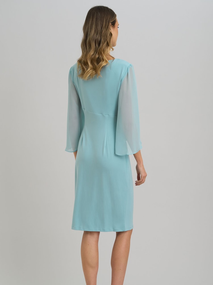 Gina Bacconi Blue Ryder Faux Wrap Dress With Tulip Sleeve - Image 2 of 7 Gina Bacconi Blue Ryder Faux Wrap Dress With Tulip Sleeve - Image 2 of 7