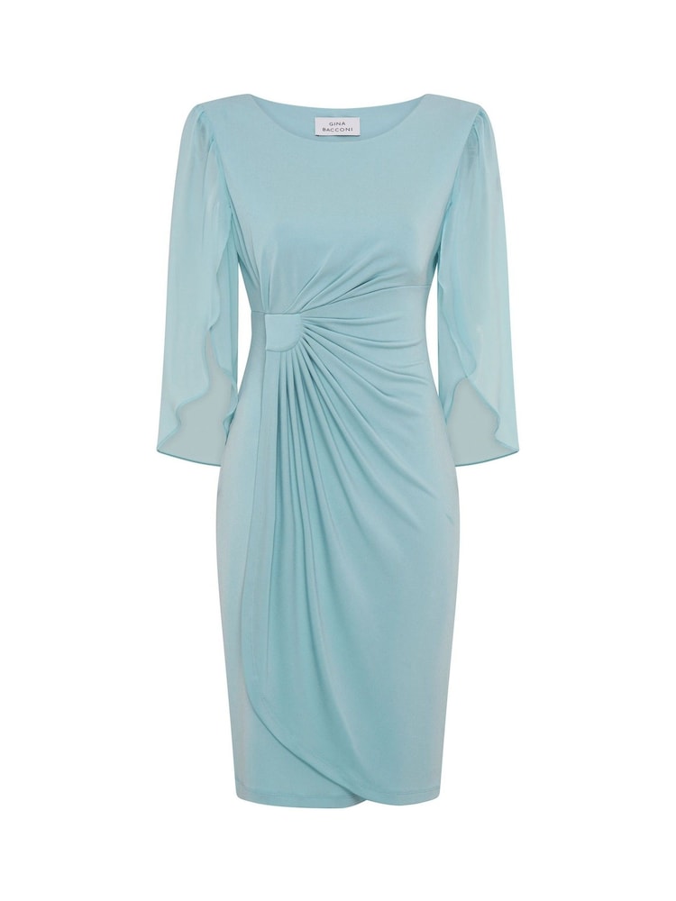 Gina Bacconi Blue Ryder Faux Wrap Dress With Tulip Sleeve - Image 7 of 7 Gina Bacconi Blue Ryder Faux Wrap Dress With Tulip Sleeve - Image 7 of 7