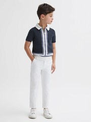 Reiss Eclipse Blue/White London Cotton Knitted Half-Zip Polo T-Shirt - Image 3 of 6